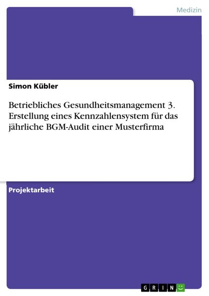 Produktbild: Betriebliches Gesundheitsmanagement 3. Erstellung eines Kennzahlensystem f&uuml;r das j&auml;hrliche BGM-Audit einer Musterfirma