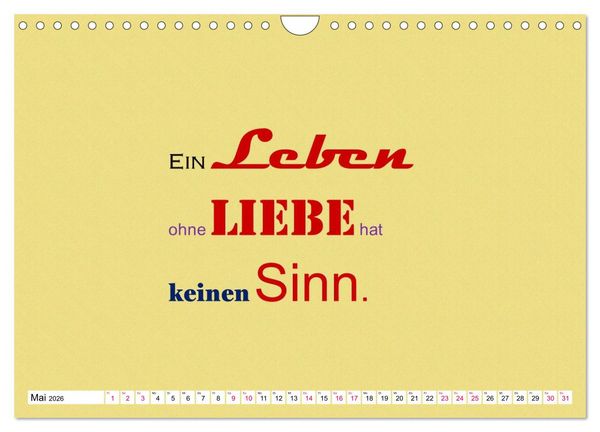 Produktbild: Zitate und Spr&uuml;che In Sachen LIEBE (Wandkalender 2026 DIN A4 quer), CALVENDO Monatskalender