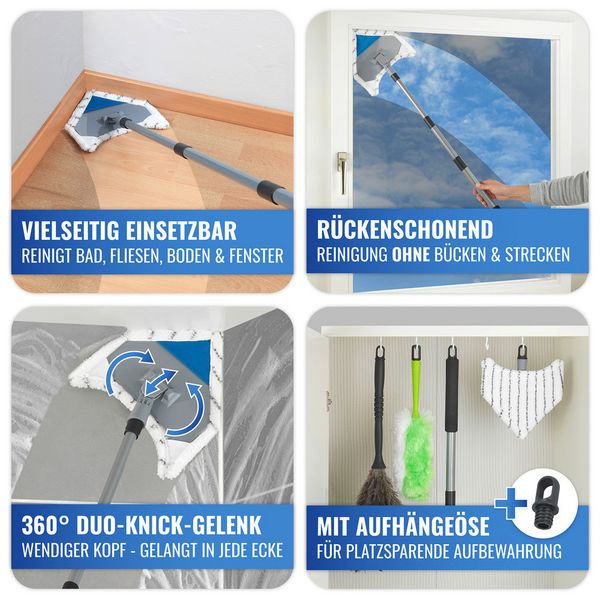 Produktbild: Multiflex-Wischer inkl. Teleskopstiel, f&uuml;r Fliesen, Fenster und B&ouml;den geeignet