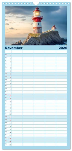 Produktbild: Familienplaner 2026 - Nach Hause finden, die Leuchtt&uuml;rme mit 5 Spalten (Wandkalender, 21 x 45 cm) CALVENDO