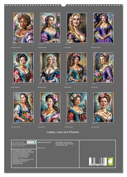 Produktbild: Ladies, Lace and Flowers (High Quality Premium Wall Calendar 2026 DIN A2 portrait),CALVENDO 12 Month Wall Calendar