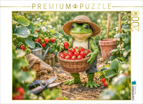 CALVENDO Puzzle Frosch bei der Erdbeer Ernte | 2000 Teile Lege-Größe 90x67cm Foto-Puzzle für glückliche Stunden