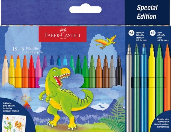 Produktbild: FABER-CASTELL Filzstifte Dino mit Sticker 18+6 St&uuml;ck
