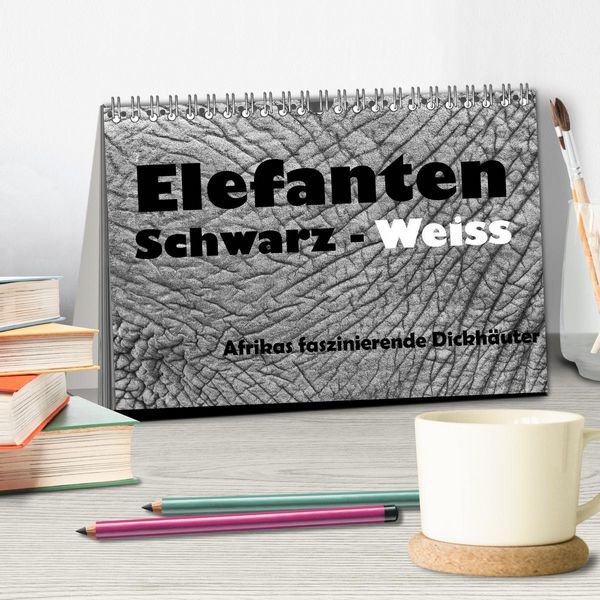 Produktbild: Elefanten Schwarz - Weiss (Tischkalender 2026 DIN A5 quer), CALVENDO Monatskalender