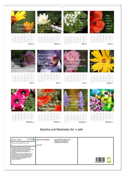 Produktbild: Spr&uuml;che und Weisheiten f&uuml;r&acute; s Jahr (Wandkalender 2026 DIN A2 hoch), CALVENDO Monatskalender