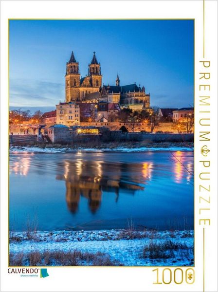 Produktbild: CALVENDO Puzzle Der Magdeburger Dom spiegelt sich in der Elbe | 1000 Teile Lege-Gr&ouml;&szlig;e 64x48cm Foto-Puzzle f&uuml;r gl&uuml;ckliche Stunden
