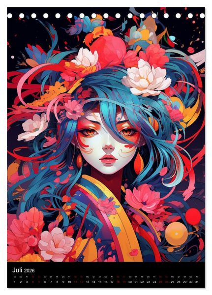 Produktbild: Manga Flower Girls (Tischkalender 2026 DIN A5 hoch), CALVENDO Monatskalender