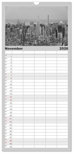 Produktbild: Familienplaner 2026 - New York in schwarz weiss mit 5 Spalten (Wandkalender, 21 x 45 cm) CALVENDO