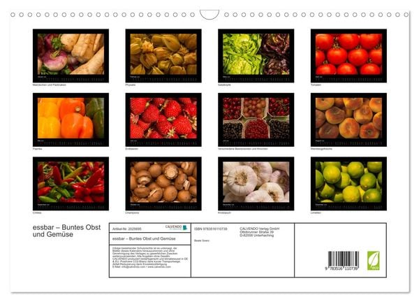 Produktbild: essbar &ndash; Buntes Obst und Gem&uuml;se (Wandkalender 2026 DIN A3 quer), CALVENDO Monatskalender