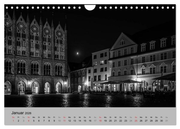 Produktbild: Hansestadt Stralsund bei Nacht (mit GPS-Koordinaten) (Wandkalender 2026 DIN A4 quer), CALVENDO Monatskalender