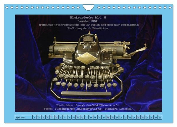 Produktbild: Schreibmaschinen um 1900 (Wandkalender 2026 DIN A4 quer), CALVENDO Monatskalender