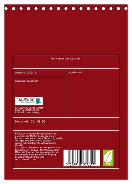 Produktbild: Noch mehr DENGLISCH (Tischkalender 2026 DIN A5 hoch), CALVENDO Monatskalender