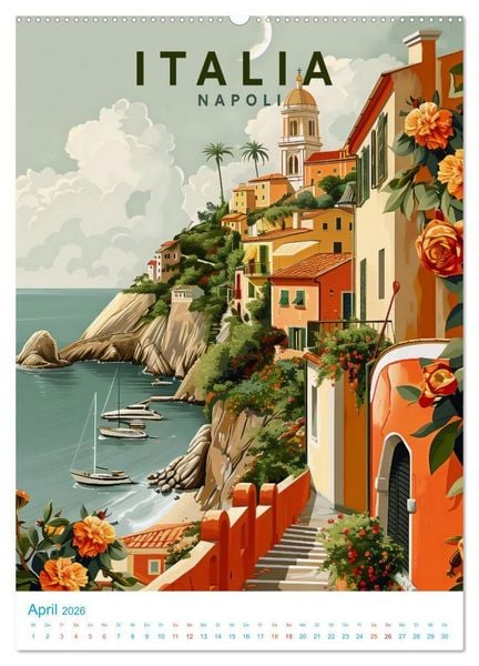 Produktbild: Italien - Old School Poster Style (hochwertiger Premium Wandkalender 2026 DIN A2 hoch), Kunstdruck in Hochglanz