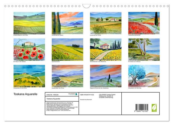 Produktbild: Toskana Aquarelle (Wandkalender 2026 DIN A3 quer), CALVENDO Monatskalender