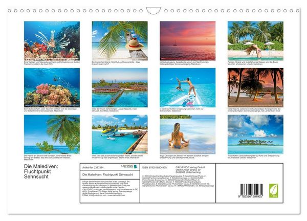 Produktbild: Die Malediven: Fluchtpunkt Sehnsucht (Wandkalender 2027 DIN A3 quer), CALVENDO Monatskalender
