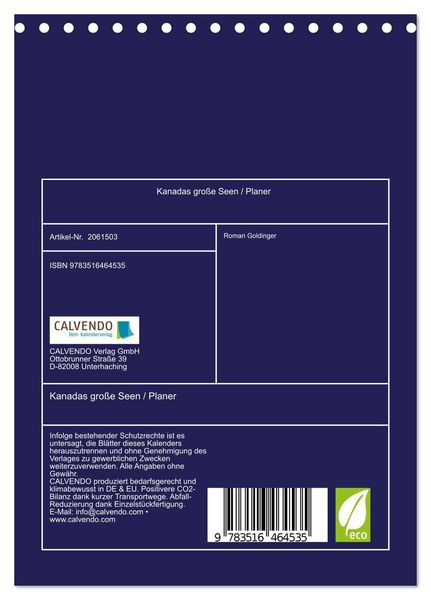Produktbild: Kanadas gro&szlig;e Seen / Planer (Tischkalender 2026 DIN A5 hoch), CALVENDO Monatskalender