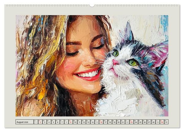 Produktbild: Zweisamkeit in Farben. Katzen und Menschen in Harmonie (Wandkalender 2026 DIN A2 quer), CALVENDO Monatskalender