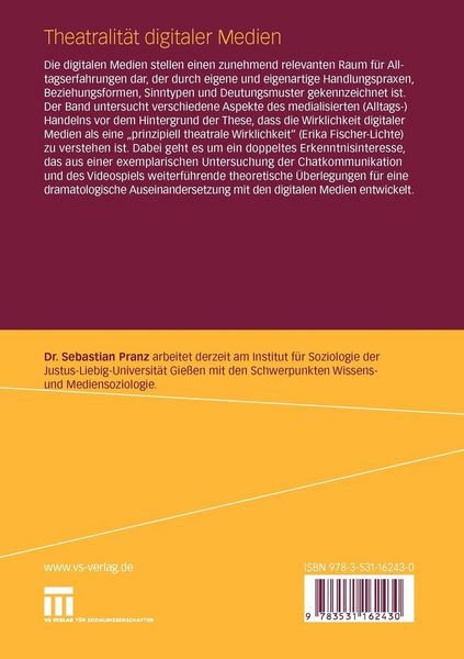 Produktbild: Theatralit&auml;t digitaler Medien