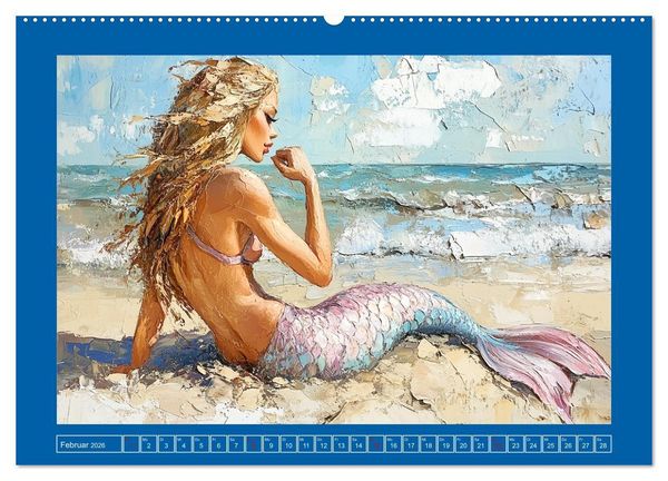 Produktbild: Meerjungfrauen. Zauberhafte Illustrationen im &Ouml;lgem&auml;lde-Stil (hochwertiger Premium Wandkalender 2026 DIN A2 quer), Kunstdruck in Hochglanz