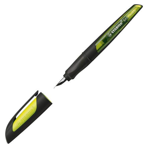 Produktbild: STABILO Schulf&uuml;ller mit Linksh&auml;nder-Feder L -   EASYbuddy in schwarz/limette - Schreibfarbe blau (l&ouml;schbar) - Einzelstift - inklusive Patrone