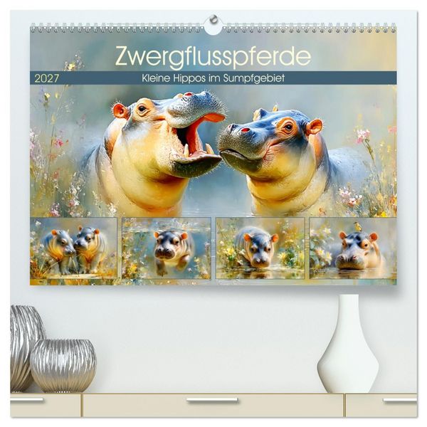 Produktbild: Zwergflusspferde. Kleine Hippos im Sumpfgebiet (hochwertiger Premium Wandkalender 2027 DIN A2 quer), Kunstdruck in Hochglanz