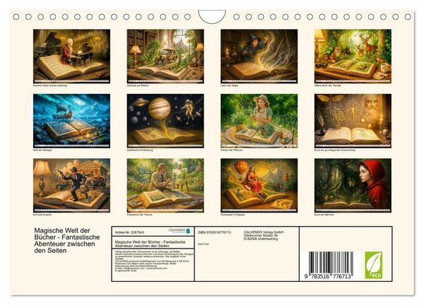 Produktbild: Magische Welt der B&uuml;cher - Fantastische Abenteuer zwischen den Seiten (Wandkalender 2027 DIN A4 quer), CALVENDO Monatskalender