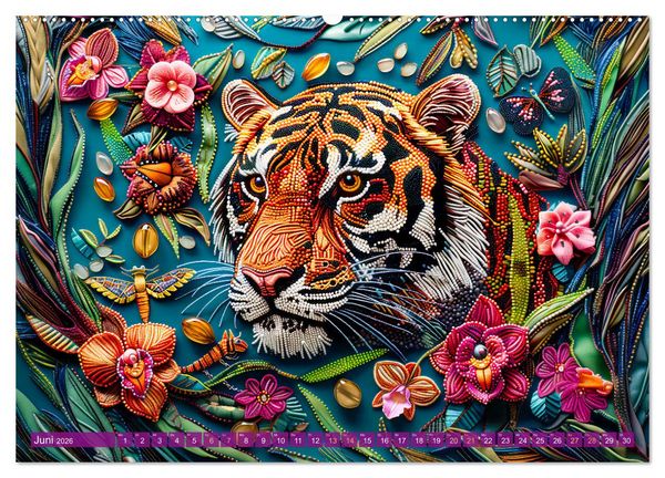 Produktbild: Perlenstickerei - Stickkunst tropischer Tiere mit Garn und Perlen (hochwertiger Premium Wandkalender 2026 DIN A2 quer), Kunstdruck in Hochglanz