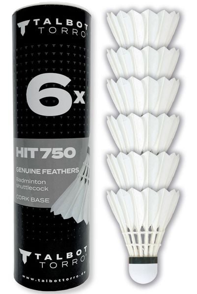 Talbot-Torro 479082 - Badmintonball HIT 750, Naturfederball, 6er-Set, Speed 77, für Freizeit+Training+Verein
