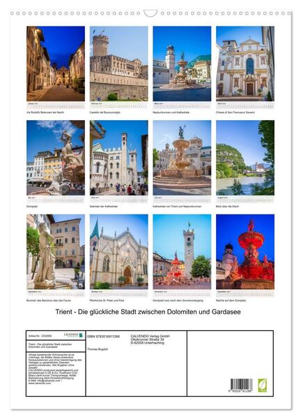Produktbild: Trient - Die gl&uuml;ckliche Stadt zwischen Dolomiten und Gardasee (Wandkalender 2027 DIN A2 hoch), CALVENDO Monatskalender