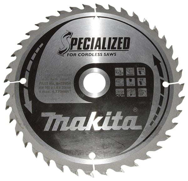 Makita SPECIALIZED B-32954 Hartmetall Kreissägeblatt 165 x 20 x 1mm Zähneanzahl: 40 1St.