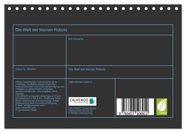 Produktbild: Die Welt der kleinen Robots (Tischkalender 2026 DIN A5 quer), CALVENDO Monatskalender