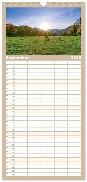 Produktbild: Familienplaner 2026 - Wanderparadies Bayerische Alpen mit 5 Spalten (Wandkalender, 21 x 45 cm) CALVENDO