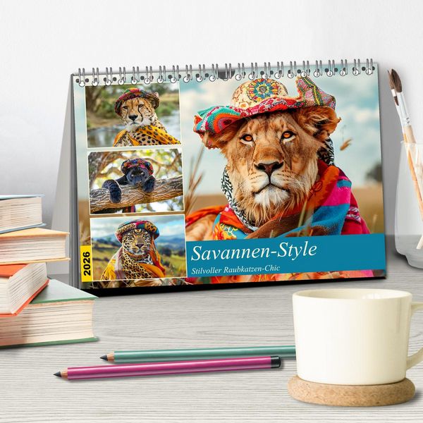 Produktbild: Savannen-Style. Stilvoller Raubkatzen-Chic (Tischkalender 2026 DIN A5 quer), CALVENDO Monatskalender