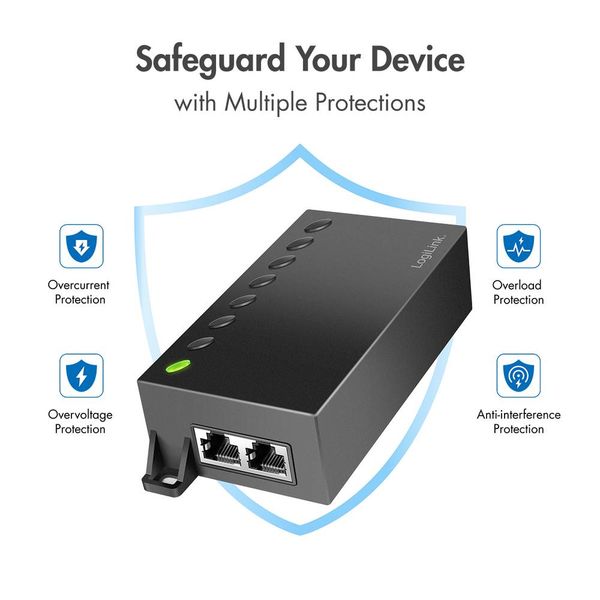 Produktbild: LogiLink POE007 PoE Injektor 10 / 100 / 1000 MBit/s IEEE 802.3bt, IEEE802.3af (15.4 W), IEEE802.3at (30 W)