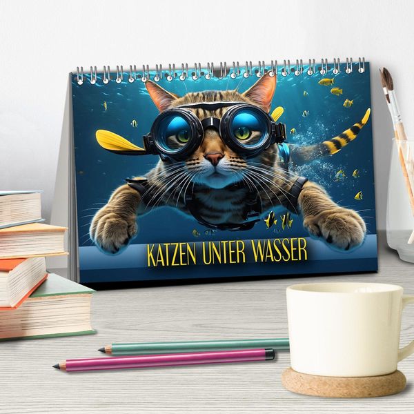 Produktbild: Katzen unter Wasser (Tischkalender 2026 DIN A5 quer), CALVENDO Monatskalender