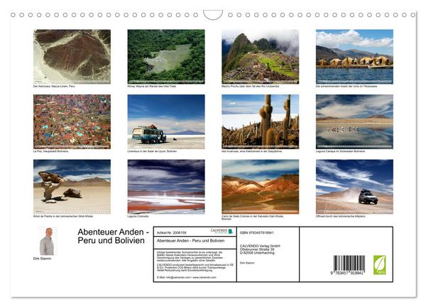 Produktbild: Abenteuer Anden - Peru und Bolivien (Wandkalender 2026 DIN A3 quer), CALVENDO Monatskalender