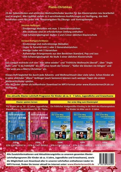 Produktbild: Piano-Christmas - Weihnachtslieder für das Klavierspielen