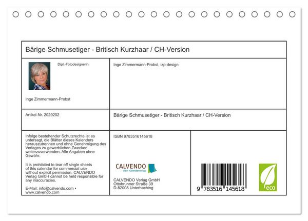 Produktbild: B&auml;rige Schmusetiger - Britisch Kurzhaar / CH-Version (Tischkalender 2026 DIN A5 quer), CALVENDO Monatskalender