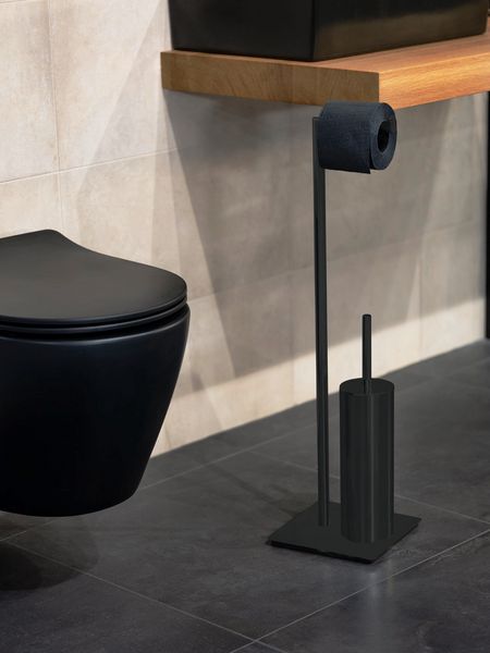 Produktbild: Stand WC-Garnitur Mod. Recco Schwarz, aus lackiertem Stahl