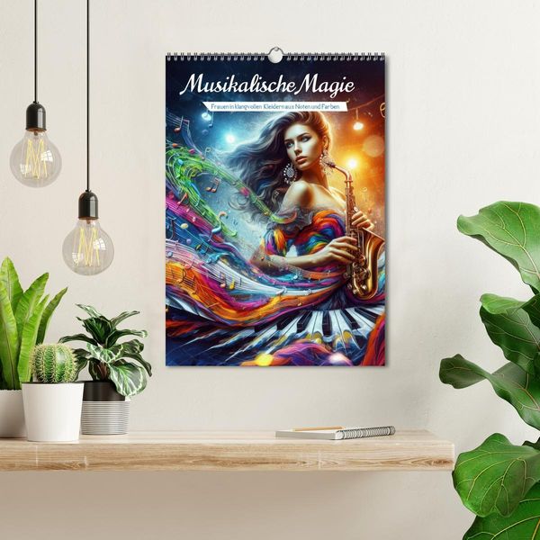 Produktbild: Musikalische Magie &ndash; Frauen in klangvollen Kleidern aus Noten und Farbe (Wandkalender 2026 DIN A3 hoch), CALVENDO Monatskalender