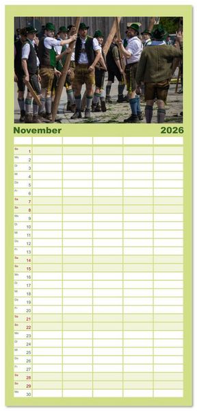 Produktbild: Familienplaner 2026 - Maibaum aufstellen mit 5 Spalten (Wandkalender, 21 x 45 cm) CALVENDO