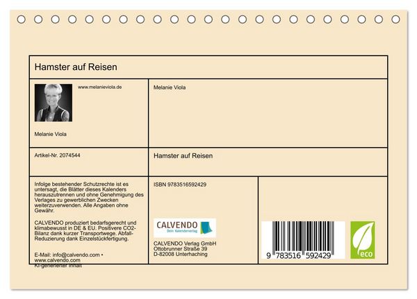 Produktbild: Hamster auf Reisen (Tischkalender 2026 DIN A5 quer), CALVENDO Monatskalender
