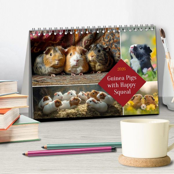 Produktbild: Guinea Pigs with Happy Squeal (Desk Calendar 2026 DIN A5 landscape), CALVENDO 12 Month DeskCalendar