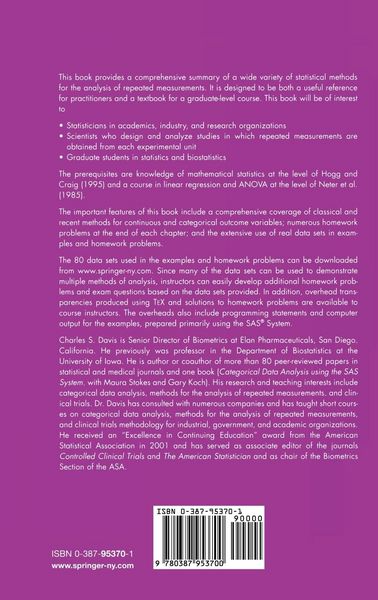 Produktbild: Statistical Methods for the Analysis of Repeated Measurements