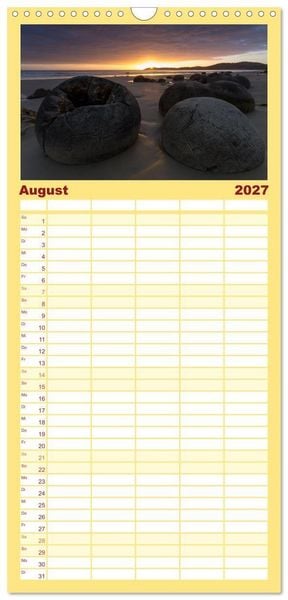 Produktbild: Familienplaner 2027 - Neuseeland - ein Naturparadies mit 5 Spalten (Wandkalender, 21 x 45 cm) CALVENDO