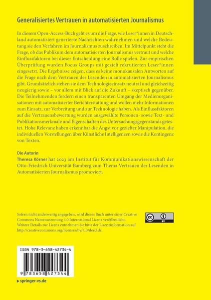 Produktbild: Generalisiertes Vertrauen in automatisierten Journalismus