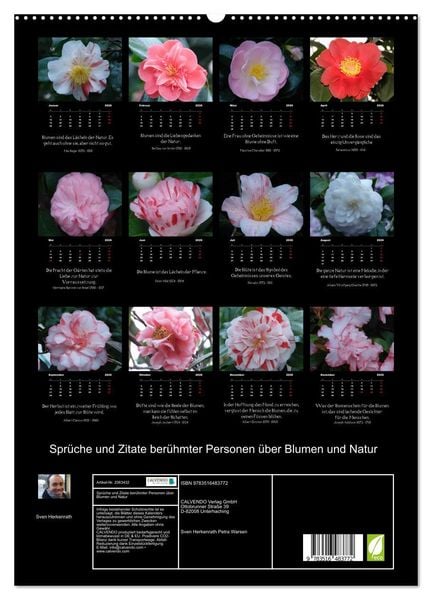 Produktbild: Spr&uuml;che und Zitate ber&uuml;hmter Personen &uuml;ber Blumen und Natur (hochwertiger Premium Wandkalender 2026 DIN A2 hoch), Kunstdruck in Hochglanz