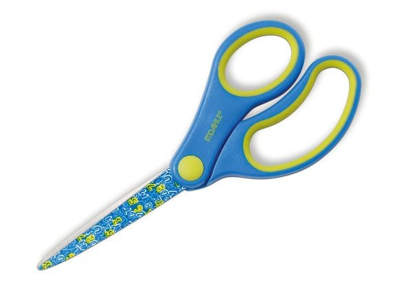 DAHLE Kinderschere Kids spitz 5,5 Zoll, 14cm, blau Motiv: ABC, Rechtshänder