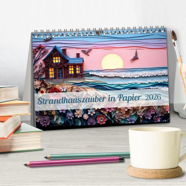 Produktbild: Strandhauszauber aus Papier (Tischkalender 2026 DIN A5 quer), CALVENDO Monatskalender