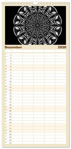 Produktbild: Familienplaner 2026 - Entspannung und Ruhe durch Mandalas mit 5 Spalten (Wandkalender, 21 x 45 cm) CALVENDO